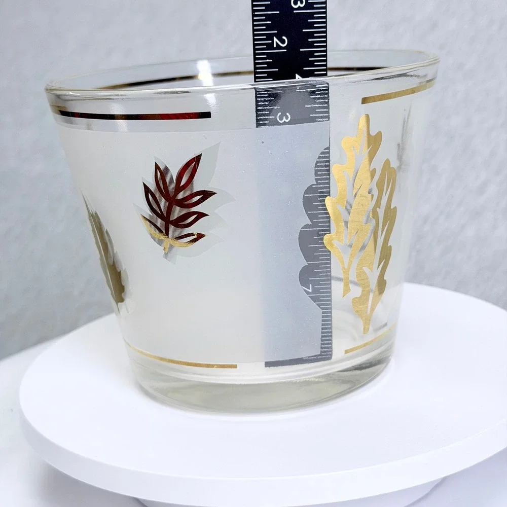 Vintage Libbey Golden Foliage Frosted Glass Planter Ice Bucket 22k Gold Leaf MCM